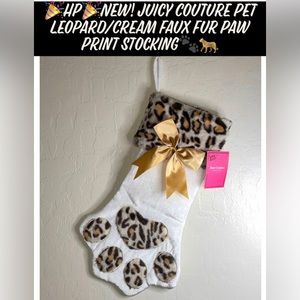 🎉HP🎉New Juicy Couture Pet Leopard/Cream Faux Fur Paw Print Holiday Stocking🐾